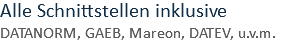 Alle Schnittstellen inklusive DATANORM, GAEB, Mareon, DATEV, u.v.m.